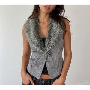 Altar'd State Faux Fur Suede GRAY Patched Asymmetrical Vest Size Medium
